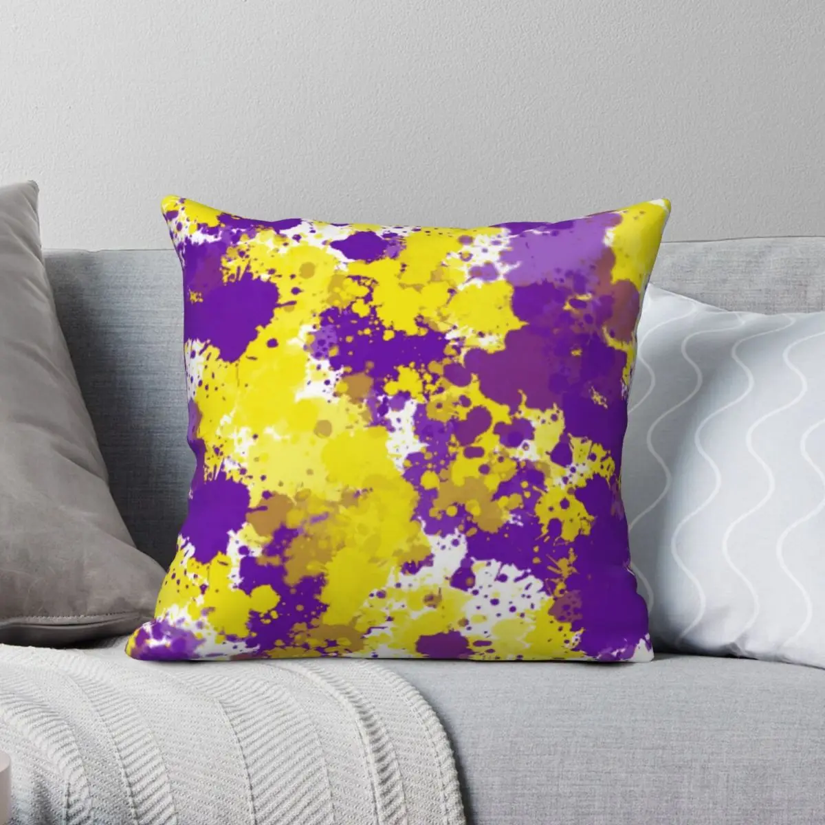 Yellow And Purple Splatter Square Pillowcase Polyester Linen Velvet Pattern Zip Decor Throw Pillow Case Bed Cushion Cover