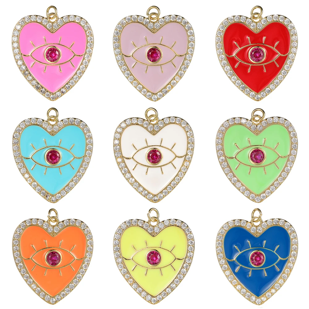 Juya DIY 18K Real Gold Plated Enamel Greek Evil Eye Love Heart Charms For Handmade Christmas Lovely Candy Pendant Jewelry Making image 5