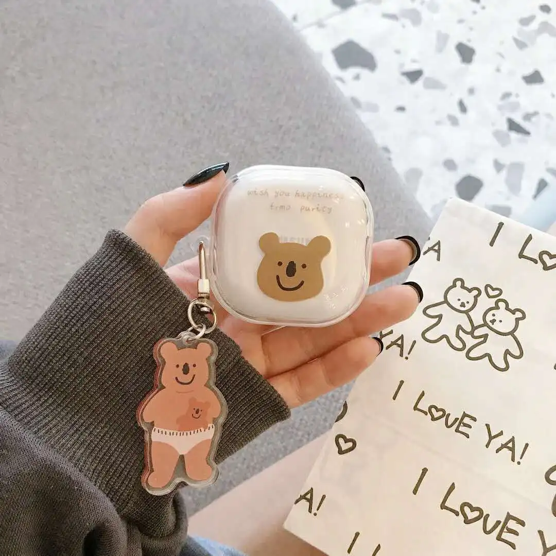 Korea cartoon bear keychain transparent Earphone soft Case For Samsung Galaxy Buds Live Wireless Bluetooth soft Cover Headset