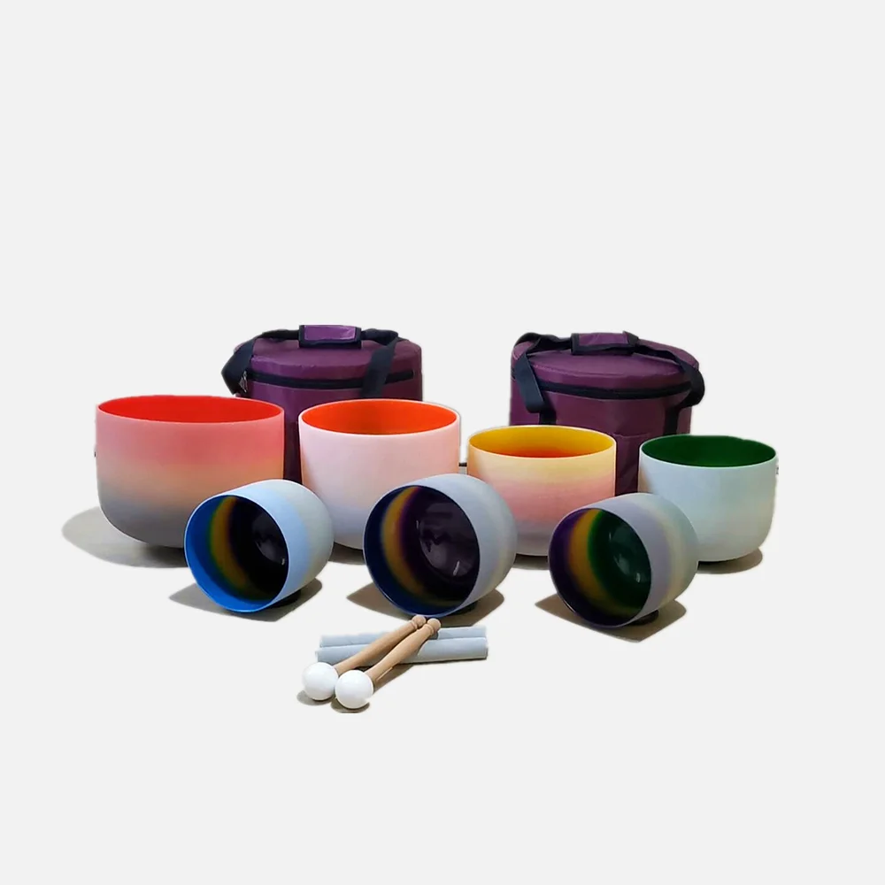 

KVKA Chakra Set of 7pcs 7"-12" Rainbow Frosted Quartz Crystal Singing Bowl 432Hz/440hz
