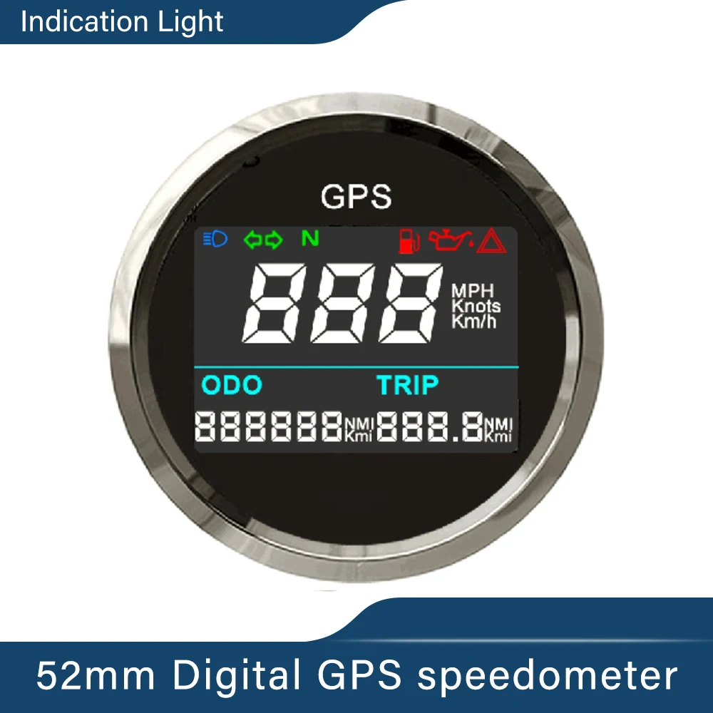 

ELING Universal 52mm Digital GPS Speedometer Odometer Tripmeter Adjustable Indicating Light with GPS Antenna for Boat Motorcycle