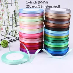 6mm 25Yard Silk Satin Ribbon for Wedding Party Decoration Invitation Card Gift Wrapping Scrapbooking Supplies Riband Sew Craft