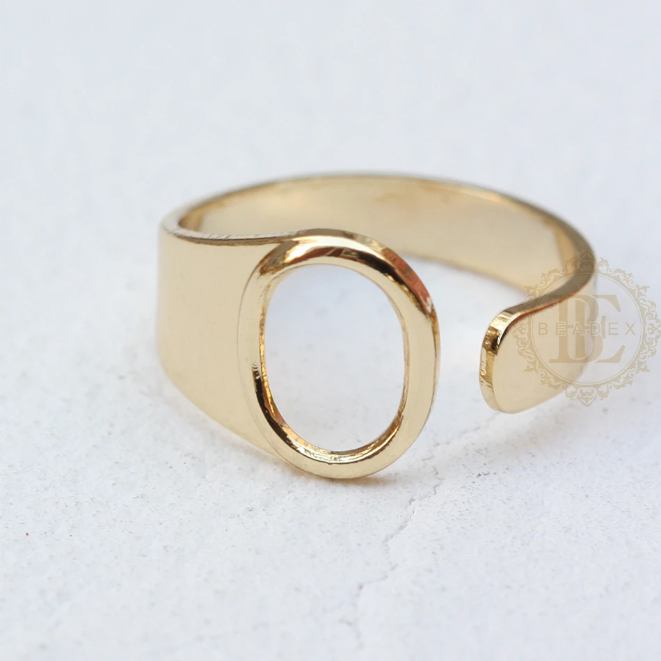 DIY Supply-One Piece Gold Plated Solid Brass Finding Alphabet Finger Ring Base-Letter Finger Ring-Adjustable-Open End (4532C) image 6