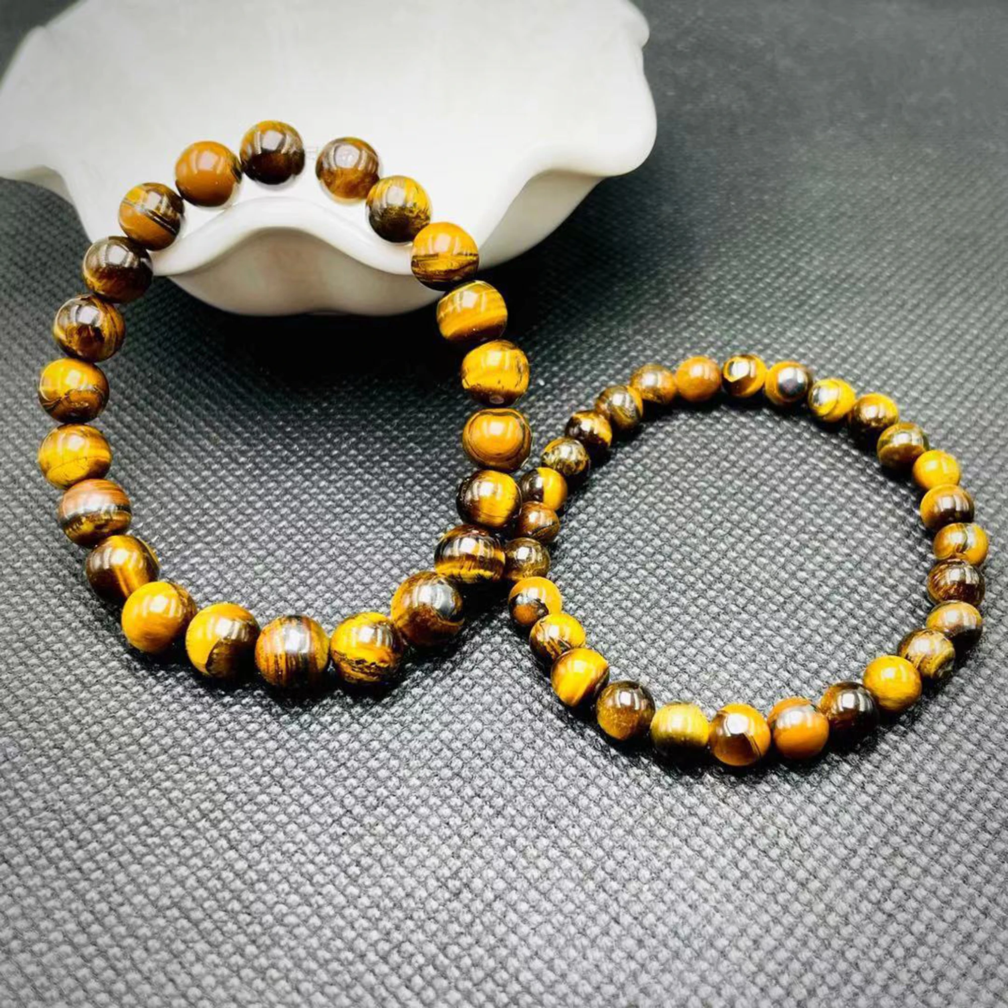 Natural Tigers Eye Beaded Bracelet for Women Tiger's Eye Strand Bracelets Jewelry Gift Calming Grounding Anxiety Gift for Her