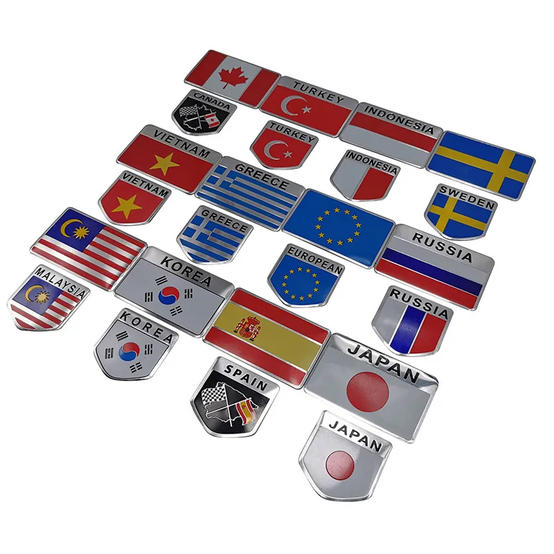 Pegatinas de aluminio para coche, pegatinas de escudo de bandera, pegatina 3D para decoración superior de coche, bandera nacional, 1 unidad