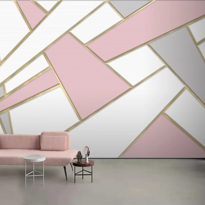 

Custom Any Size Mural Wallpaper Modern Abstract Geometric Golden Lines Pink Wall Paper Living Room Bedroom 3D Waterproof Fresco