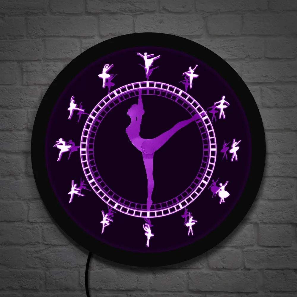 

Ballet Time Charming Ballerina Girls Decorative Neon Effect Wall Clock Ballet Dancing Girls Needle Hand Unique Wall Light Clock