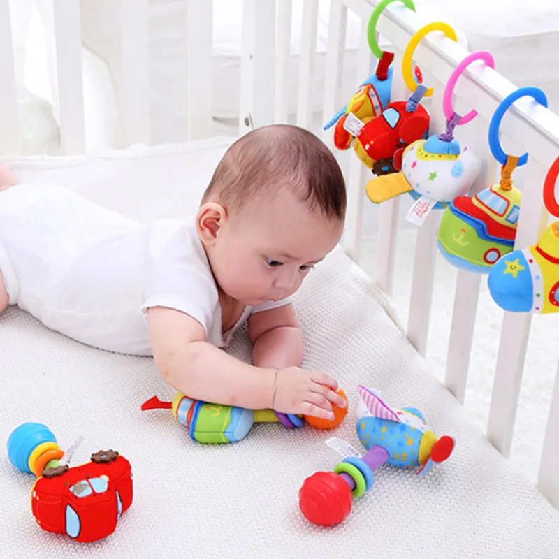 Newborn Baby Toys Cartoon Animal Plush Rattle Mobile Hanging Bell Stroller Toy Infant Toddler Early Educational Toys Speelgoed