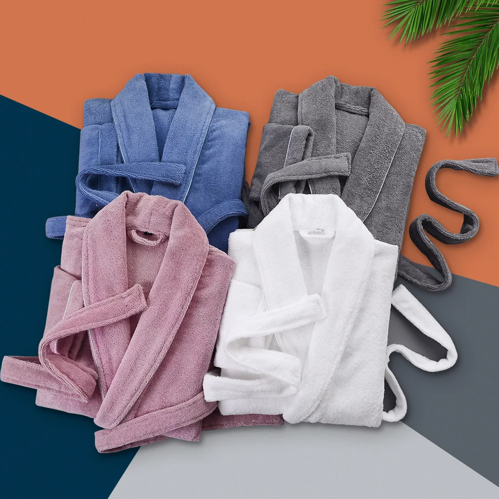 

Men Robes Luxury 100% Cotton Pajamas Solid Sleepwear Kimono Male Bathrobe Leisure Men Loungewear Dressing Gown Winter