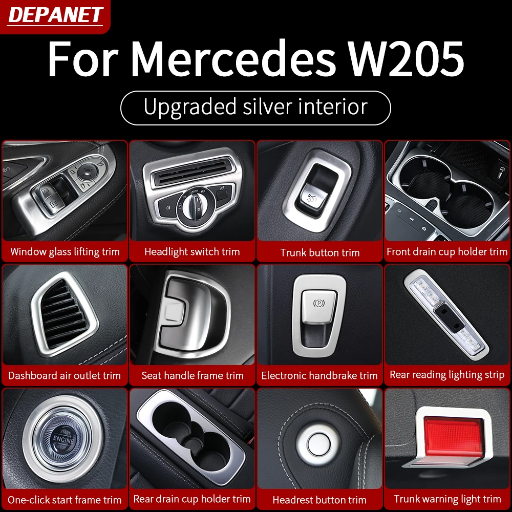 Silver interior For Mercedes w205 amg coupe amg c205 2 doors c260 c300 c200 mercedes c class accessories w205 interior