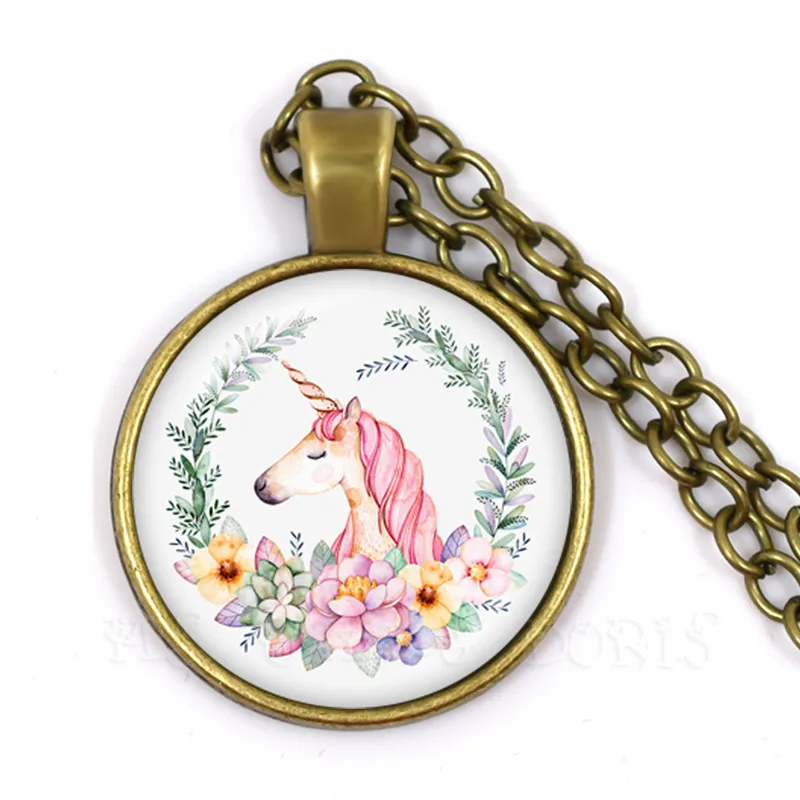 Trendy Necklace Unicorn Pattern 25mm Glass Dome Cabochon Pendant Necklace For Women Handmade Jewelry Party Gifts For Kids