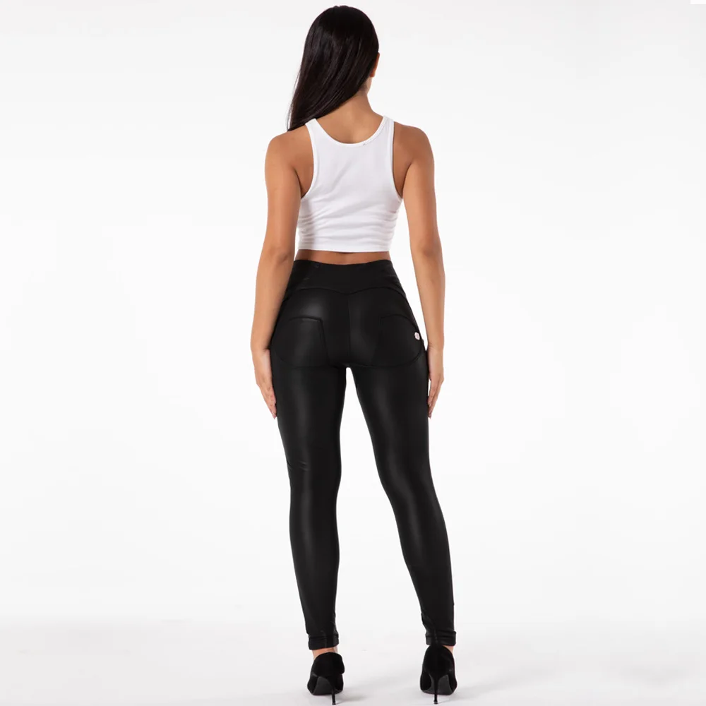 Shascullfites Melody Black and White Leather Pants High Waisted Pu Leggings Skinny Faux Leather Trousers Scrunch Bum Lift