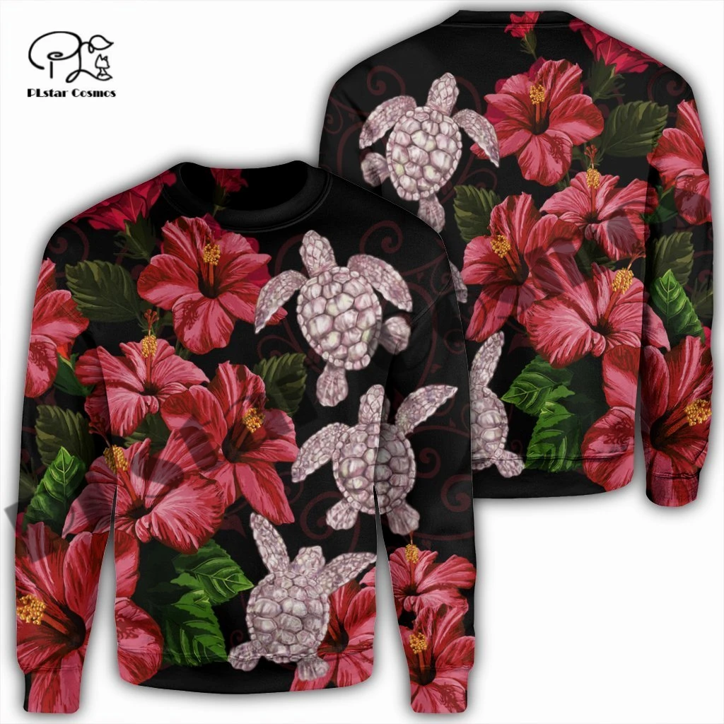 PLstar Cosmos 3DPrint Newest Tribe Polynesian Hibiscus Turtle Funny Unique Harajuku Streetwear Unisex Hoodie/Sweatshirt/Zip W-12