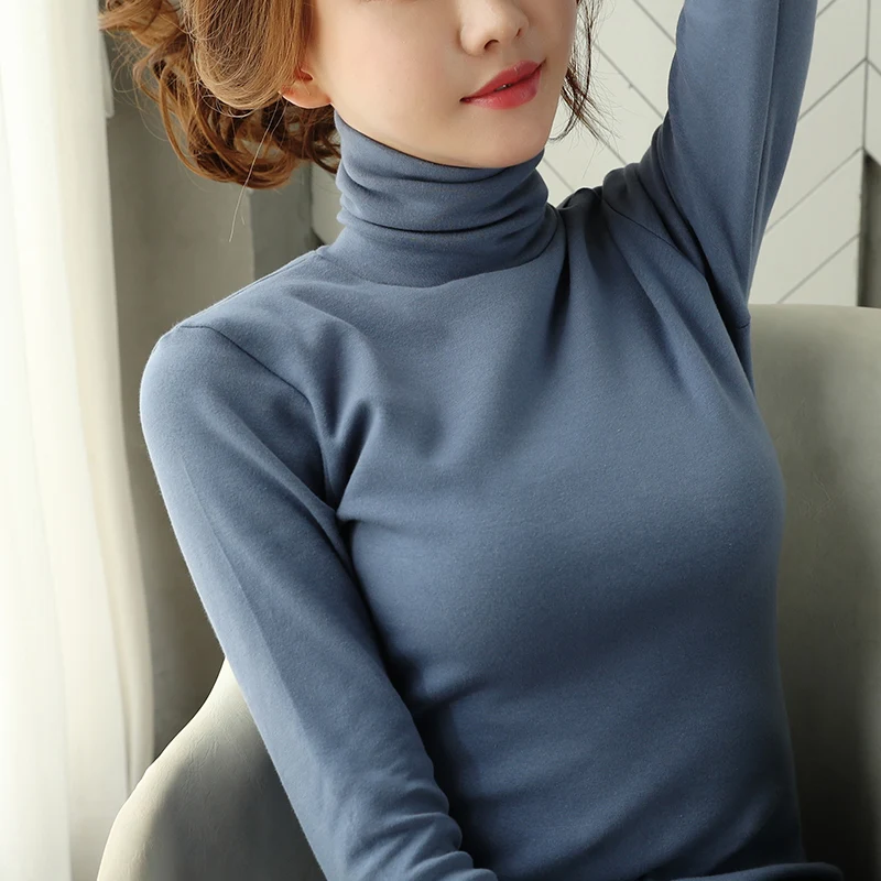 

Micro Velvet Lined Turtleneck Bottoming Shirt Women's Autumn and Winter Inner Wear Long Sleeve T-shirt Women's Clothing Pur