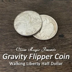 Gravity Flipper Coin (Walking Liberty Half Dollar) by Oliver Magic Close up Magic Tricks Magic Accessories Illusions Magician