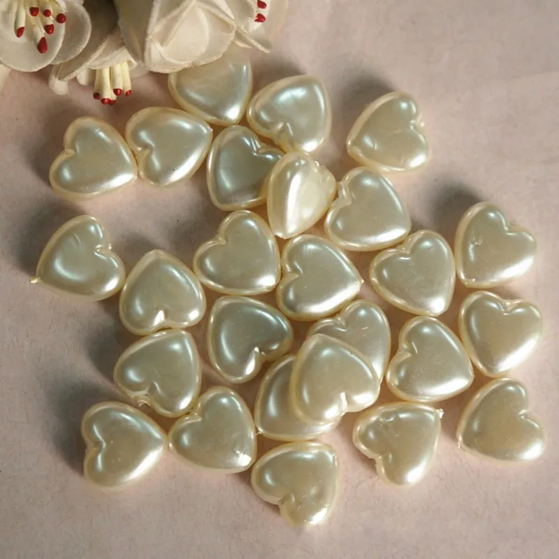 30Pcs 6x14mm Beige Straight Hole Heart Shape Imitation Pearls Acrylic Beads For Jewelry Making DIY Bracelet Necklace Accessories