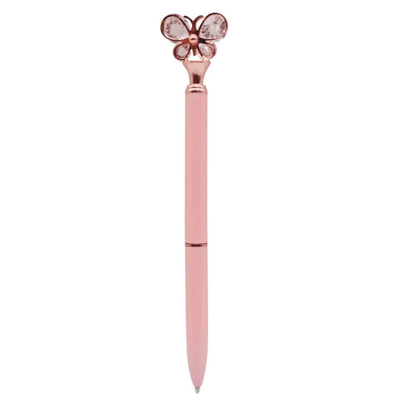 5 Pcs Crystal Butterfly ballpoint pen 0.7mm bullet tip Metal ball pen Student Office Stationery Writing pen Black refill