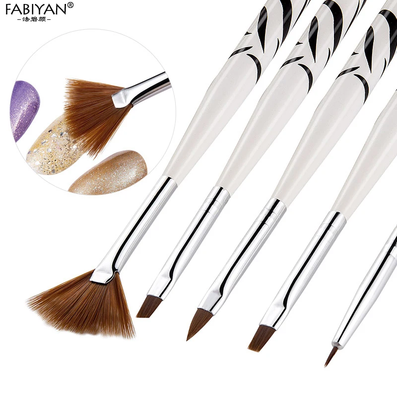 5PCS Set Nail Art Brush Flat Pen Drawing Painting Tips Dust Clean  Acrylic UV Gel Polish Extension Design Tools Manicure