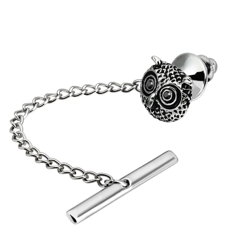 New Arrival Owl Tie Tack Tie Pin with Chain Design Mens Regular Necktie Fashion Jewelry