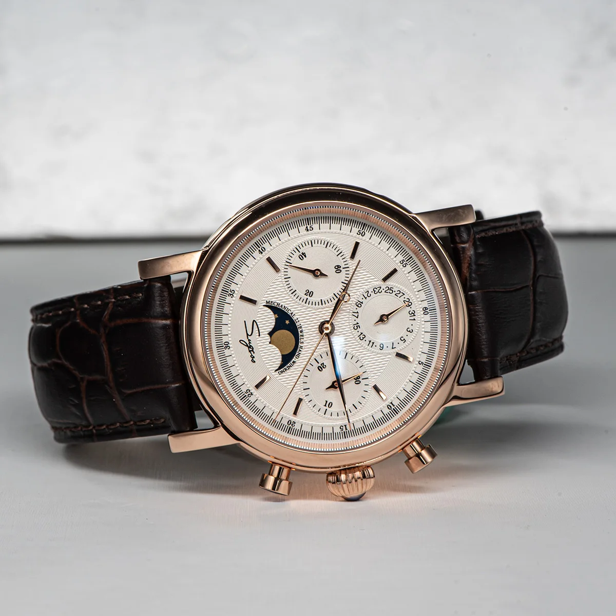 Sugess Pilot Chronograph Mechanical Watches Men Waterproof Original ST1908 Movement Moon Phase Calendar Wristwatch Swanneck 2022