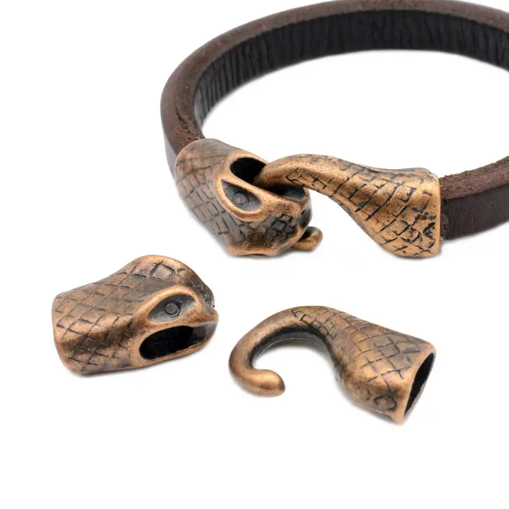 Aaazee Snake Hook Clasps for Snake Charm Bracelet Making 10x6mm Hole Antique Copper Licorice Leather End