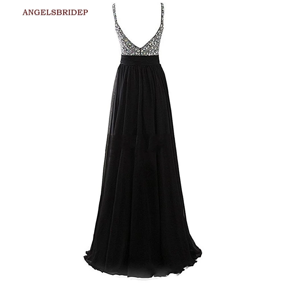 ANGELSBRIDEP Spaghetti-trägern Lange Abendkleid Party Kleider Chiffon Kristall Bodenlangen Vestidos De Festa Formale Prom Kleider