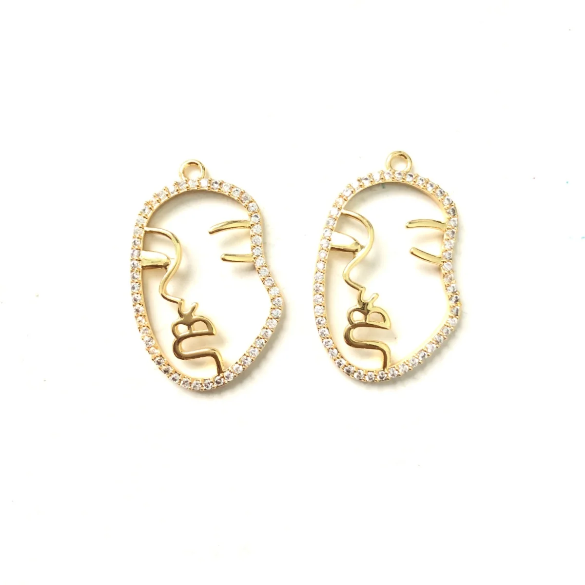 5pcs Face Charm for Women Bracelet Girl Bangle Making Necklace Pendants Cubic Zirconia Silver-Plated Jewelry Accessory Wholesale
