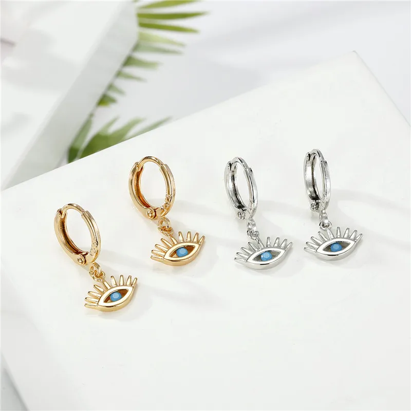 Dayoff Turkey Small Rhinestone Evil Eye Plam Hoop Huggie Earrings For Women Trendy Moon Turkish Earings Circle Jewelry Gift