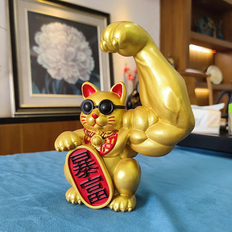 Golden Resin Charms Robber Cat Ornament Chinese Modern Gilded Lucky Animal Sculpture Living Room Decoration Decorations for Home