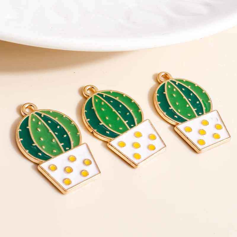 Mix Styles Enamel Cartoon Desert Green Plant Cactus Alpaca Charms Pendants Fit Earring Bracelet DIY Jewelry Making Accessories