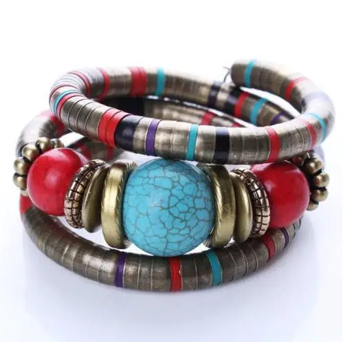 Women Elegant Faux Turquoise Boho Adjust Bangles Charm Chic Beads Bracelets For Decoration Fashion Jewelry