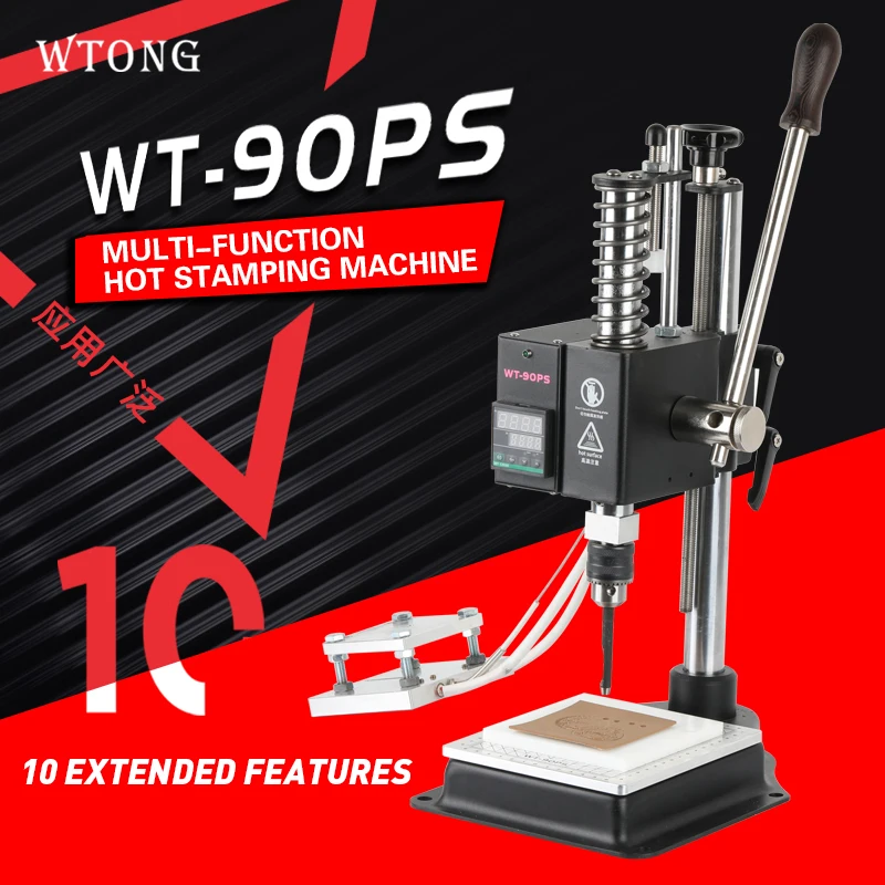 WT-90PS Serie Multifunktions Kleine Leder Heißfolienprägung Maschine Manuelle Wärme Drücken Schneiden Maschine Buchstaben Logo Kennzeichnung