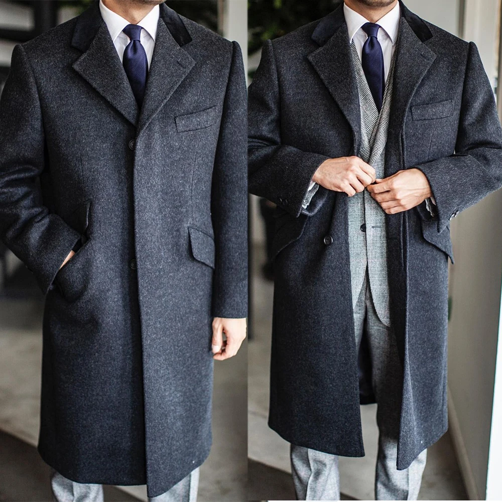 Business Men Suit Winter Warm Long Woolen cloth Overcoat Office Party Prom Blazer Tailor Made Formal Causal Costume Homme