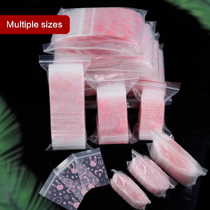 Pink Rabbit Small Plastic Zipper Bag Ziplock Bag Ziplock Pill Packaging Pouches Mini Zip lock Bags Plastic Packaging Bags 100pcs