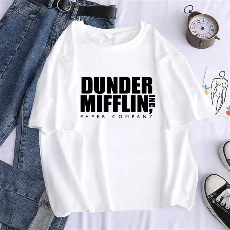 DUNDER MIFFLIN PAPER INC office Tv Show Women Print T-shirt Girl Short Sleeve White Harajuku Kawaii Graphic Tops Tee,Drop Ship