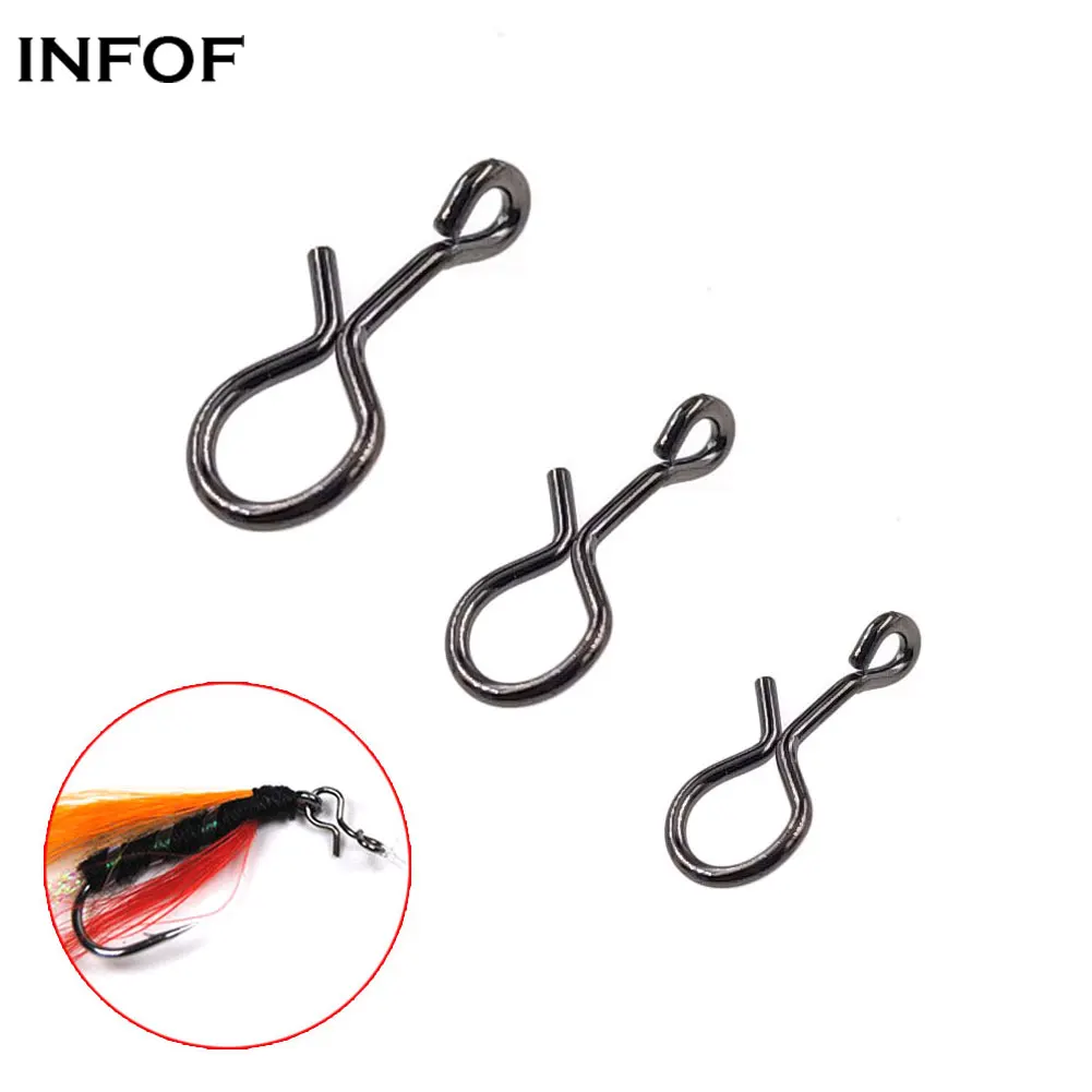 INFOF 100pcs Fly Fishing Snap Fly Clip for Flies Hook Lures Stainless Steel No-knot Fast Snap Quick Change Fishing Connector