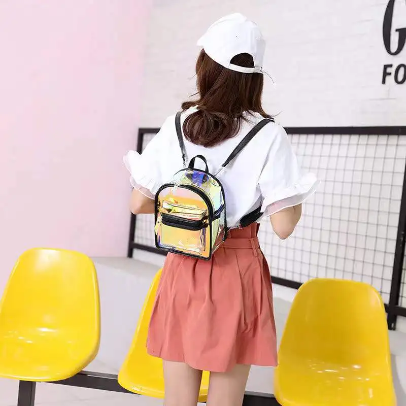 New PVC mini backpack women\'s fashion laser discoloration all-match waterproof transparent portable personality reflective stere