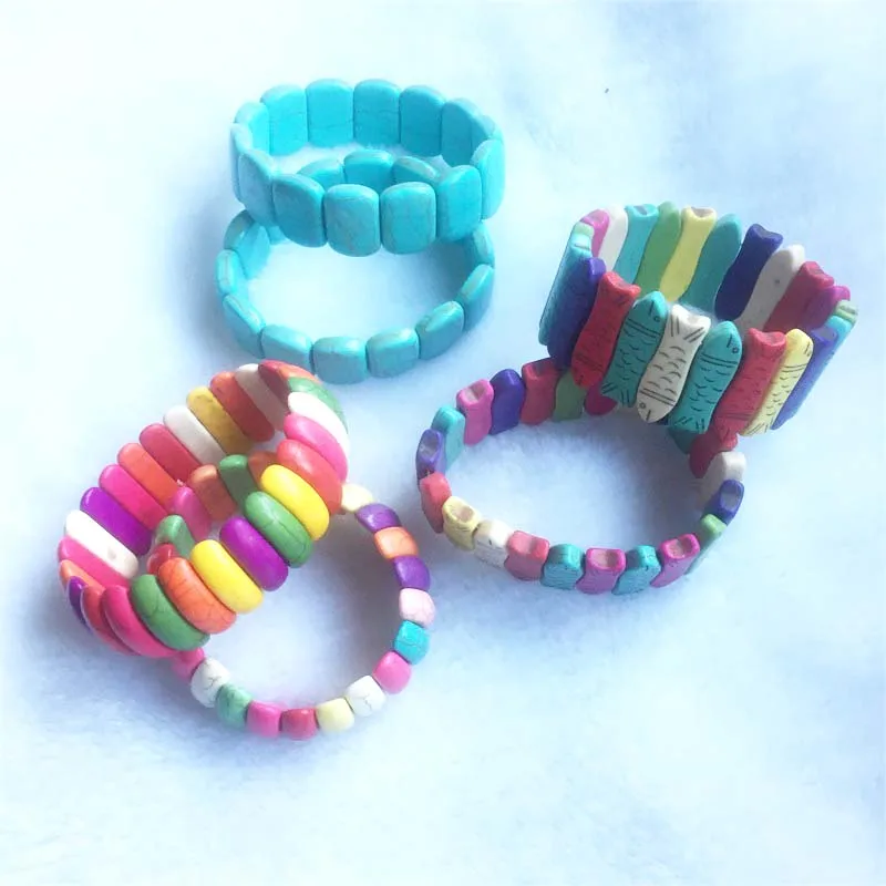 1 pulsera de piedra natural de turquesa con diseño de Buda y pez tallado, de moda, para hombre y mujer, en forma de moño, mezcla de colores azules.