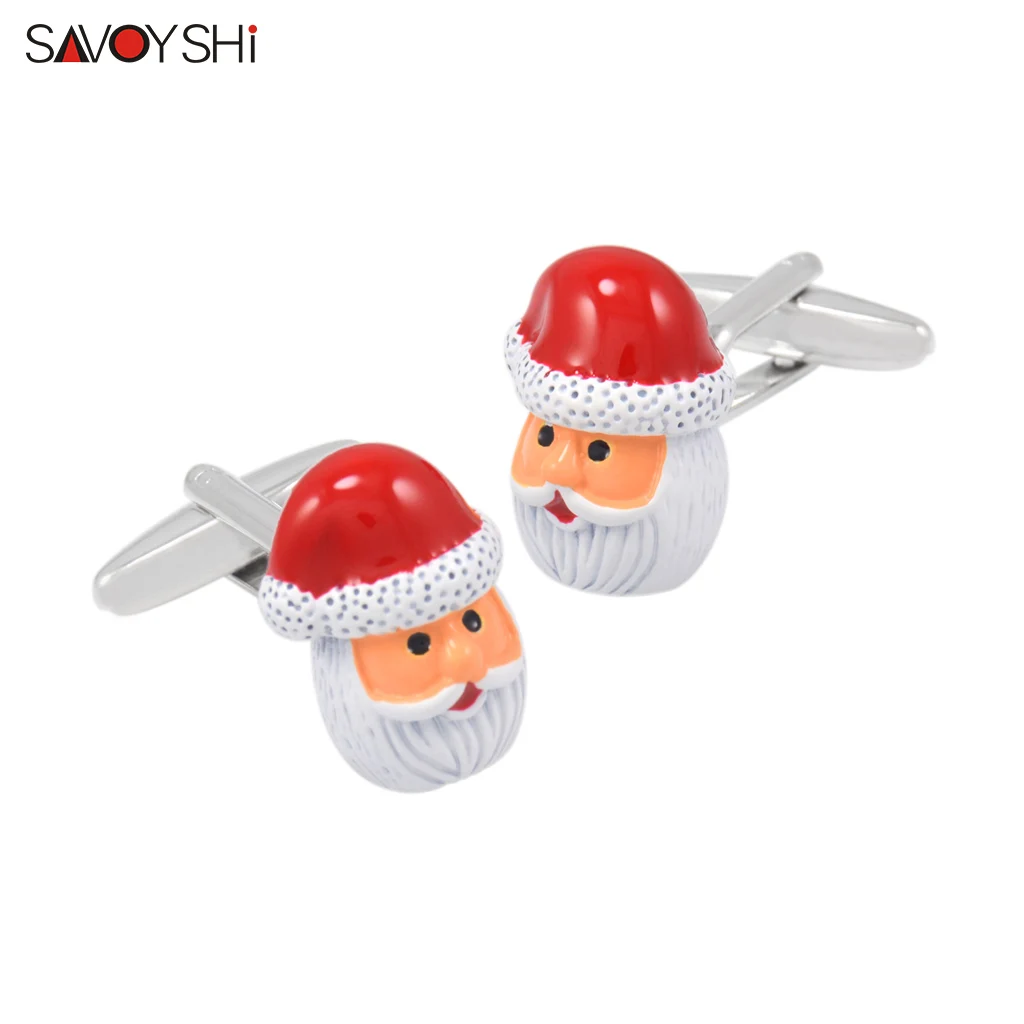 

SAVOYSHI Santa Claus Cufflinks for Mens Shirt Cuff buttons High Quality Enamel Cuff links Christmas Gift Jewelry Free Engraving