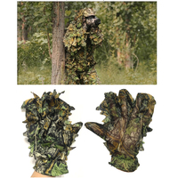 Hunting Ghillie Gloves Camouflage Suit Gloves 3D Bionic Leafy Camouflage Headwear for Jungle Wildlife Photography Turkey Camo