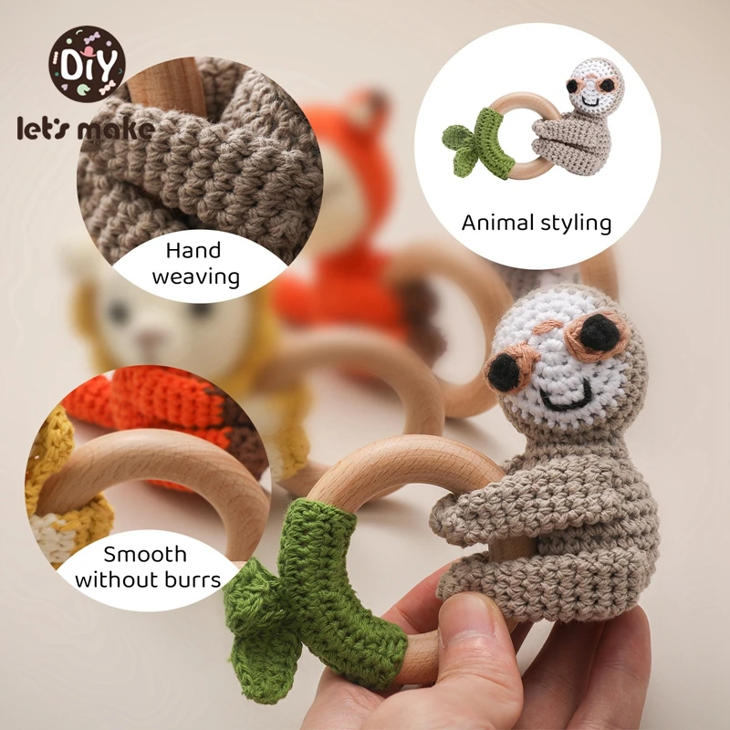 Hochet pour bébé, jouets de dessin animé, Crochet, Animal, nouveau Bracelet en bois de hêtre, sans BPA, anneau de dentition pour bébé, jouet éducatif pour nouveau-né, cadeau