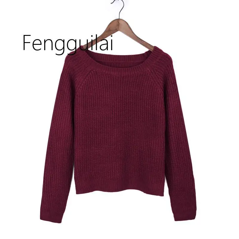 2020 Autumn winter women sweaters and pullovers korean style long sleeve casual crop sweater slim solid knitted jumpers sweter m