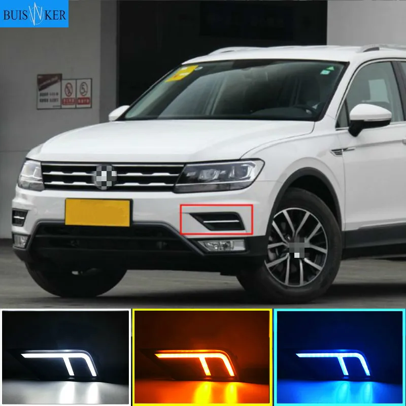 

1Pair Car light for Volkswagen VW Tiguan 2017 2018 2019 DRL Daytime Running Light with Yellow Turn signal fog lamp