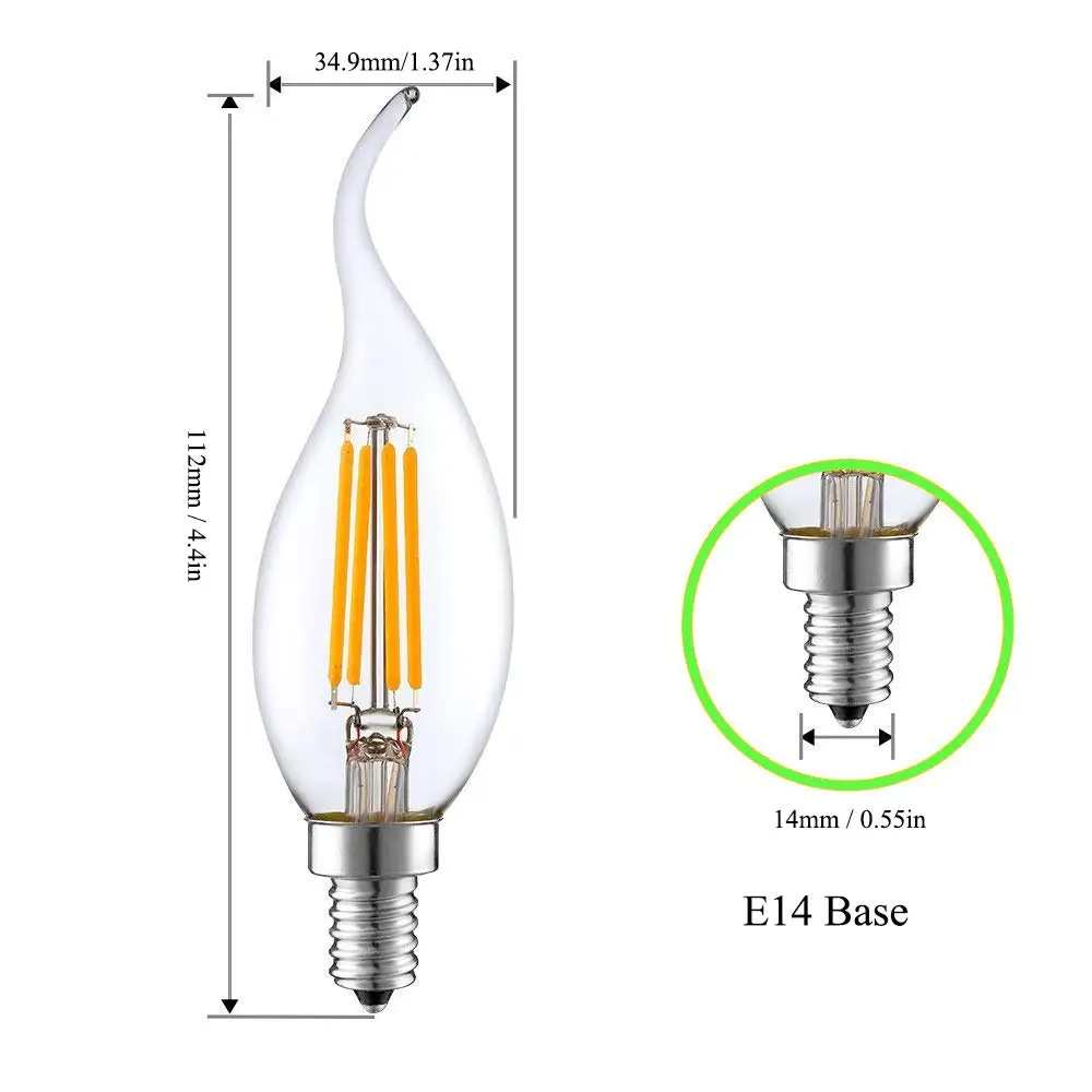 Retro LED Filament Candle Light Bulb E14 220V E12 4W 6W C35T Warm White Vintage Salt Lava Lamp Chandelier Replacement Ampoule