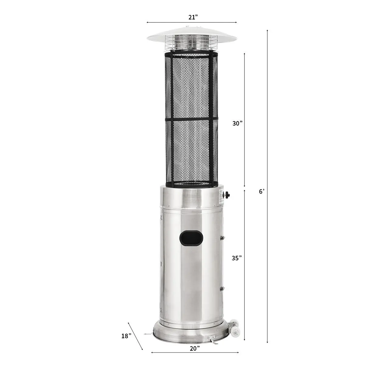 34000 BTU Patio Heaters Stainless Steel Round Propane Glass Tube Flame W/Wheels