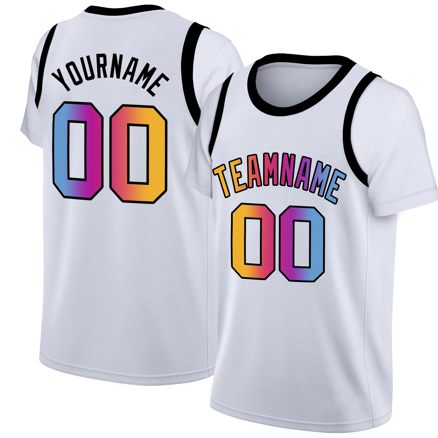 Fashion Fake Two-Piece Basketball Jersey T-Shirt Custom Gradient Color Pure White Short-Sleeve Casual Sweatshirt Adult/Kids/Men