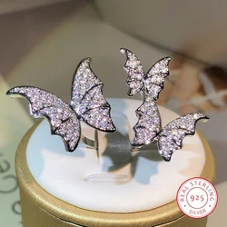 925 Sterling Silver Romantic Luxury White Zircon Three Butterfly Opening Ring For Women Party Wedding Jewelry Gift