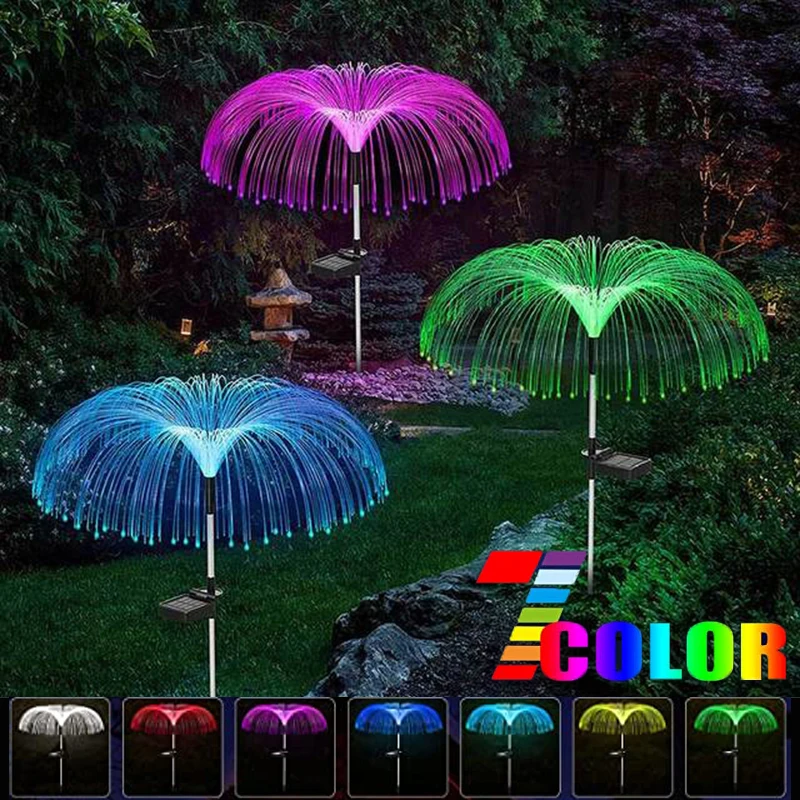 

2/1PCS Solar Jellyfish Light Colorful Changed Fiber Optic Lights Outdoor Lawn Garden Decor Lights Christmas Festival Party Decor