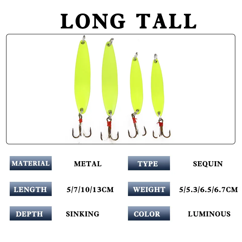 1 Pcs 5g 7g 10g 13g Metal Luminous Spoon Bait Spinner Hard Fishing Lure Sequins With Feather Hooks Wobbler Bass Pesca Tackle