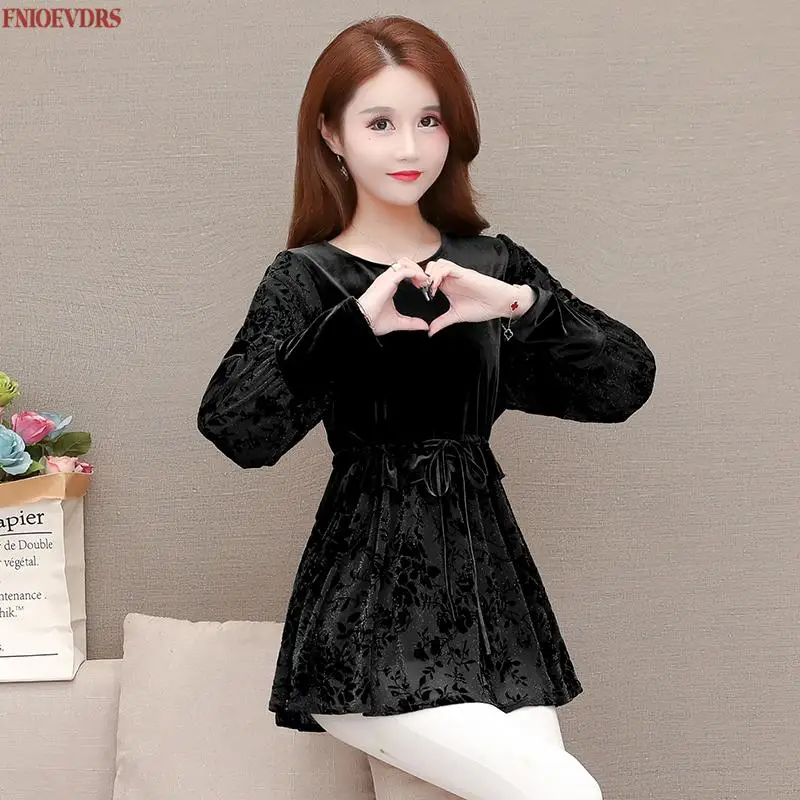 2021 Loose Lazy 5XL Clothes Elegant Blusas Women Blouse Office Lady Belly Vintage Retro Tunic Peplum Burgundy Bow Tie Tops